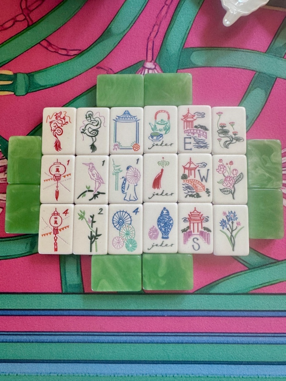 American Mahjong Tile Set NEW, 7 day deliver:Jade with lavender-Pink, cream face - Picture 2 of 11